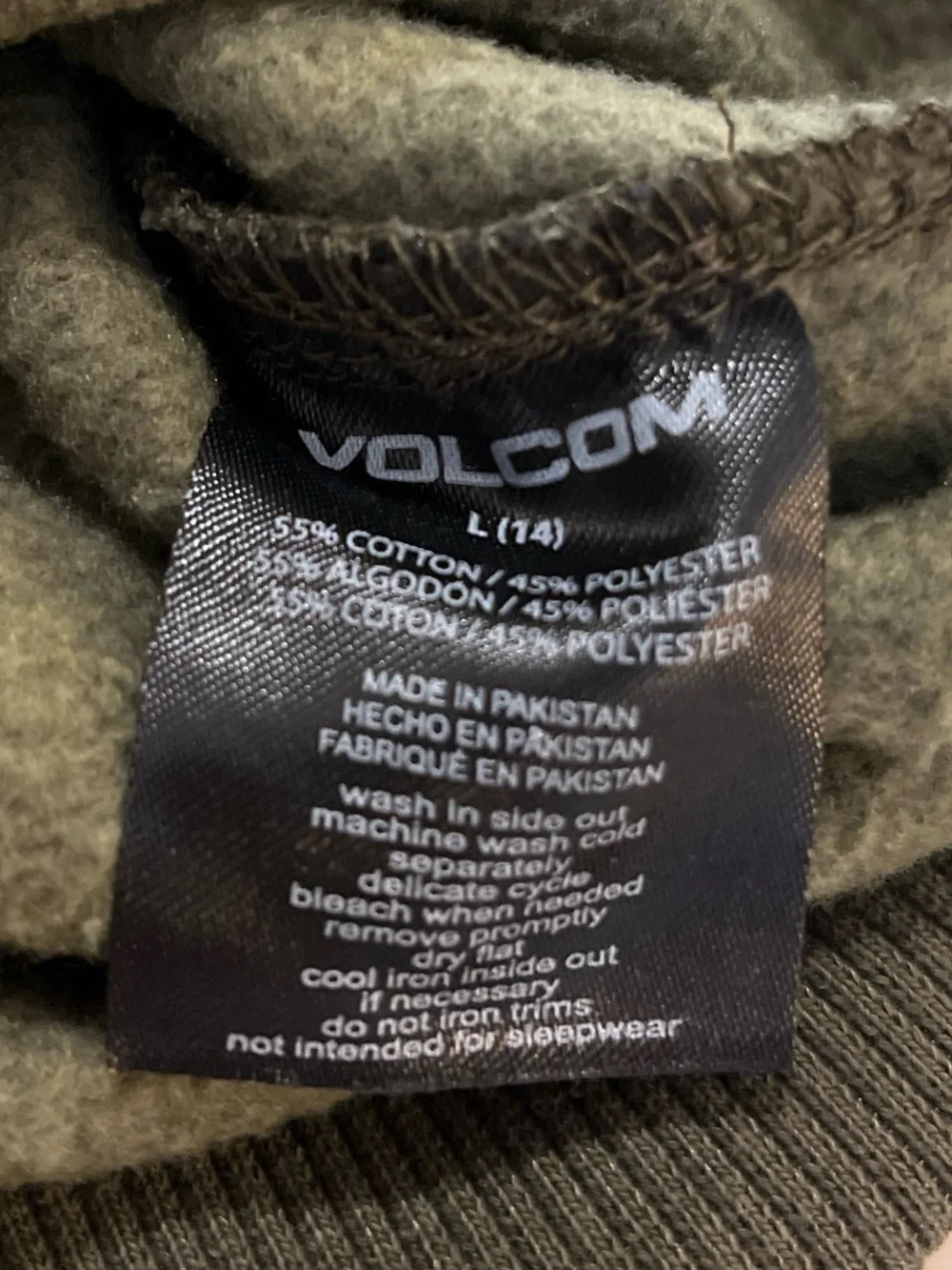 Volcom Olive Green Crewneck Sweater with Orange Logo